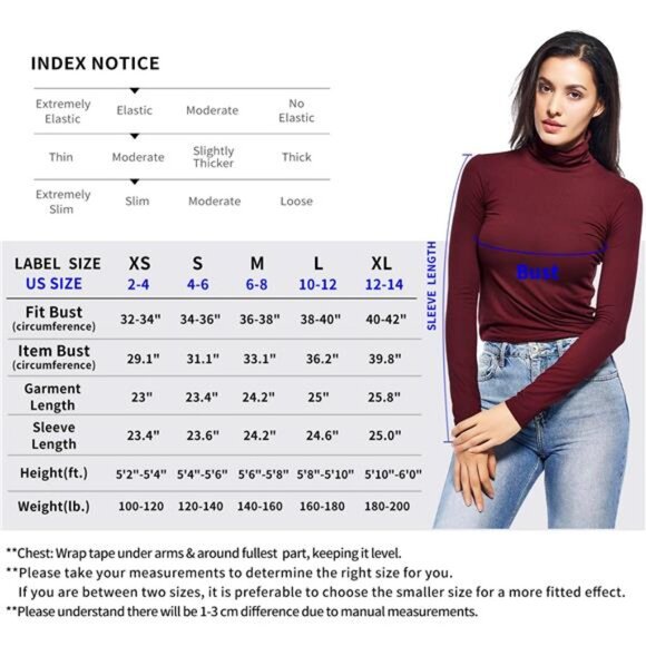 Long Sleeve Turtleneck Women Stretch/Short Sleeve Tops Fitted Tee Shirt - Picture 6 of 7